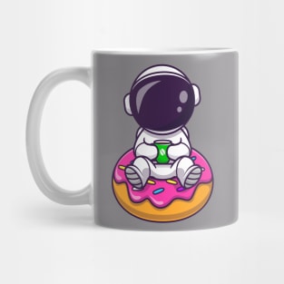 Cute Astronaut With Doughnut And Coffee Cartoon Mug